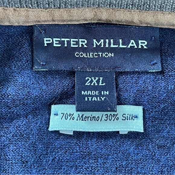 Peter Millar V-Neck Golf Sweater Wool Silk Blend Coastal Blue Mens 2XL - Picture 6 of 6